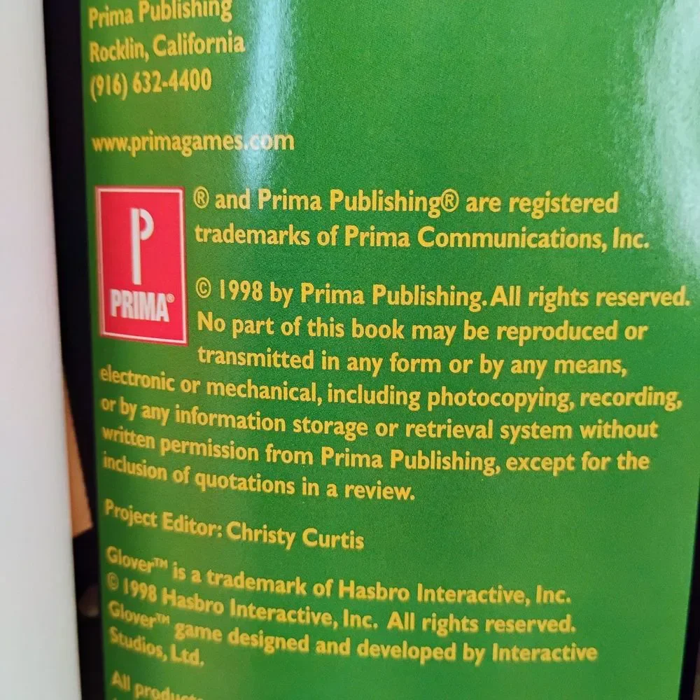 Glover [Nintendo 64, N64] - Prima's Official Strategy Guide w/ Combo Code Card